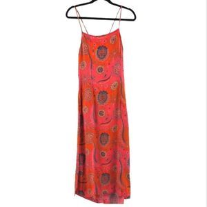 Angie Rayon Bohemian Floral Paisley Print Strappy Open Back Slit Maxi Nwts Large
